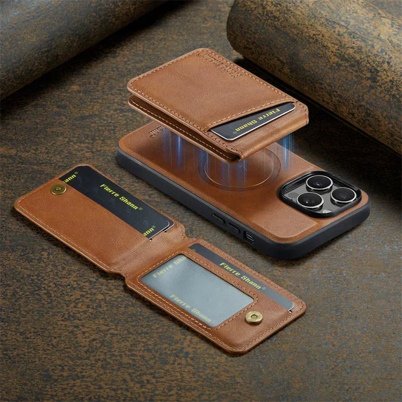 2 - in - 1 Magsafe Magnetic Leather with Wallet Card Holder Phone Case for iPhone 17 16 15 14 13 Series
