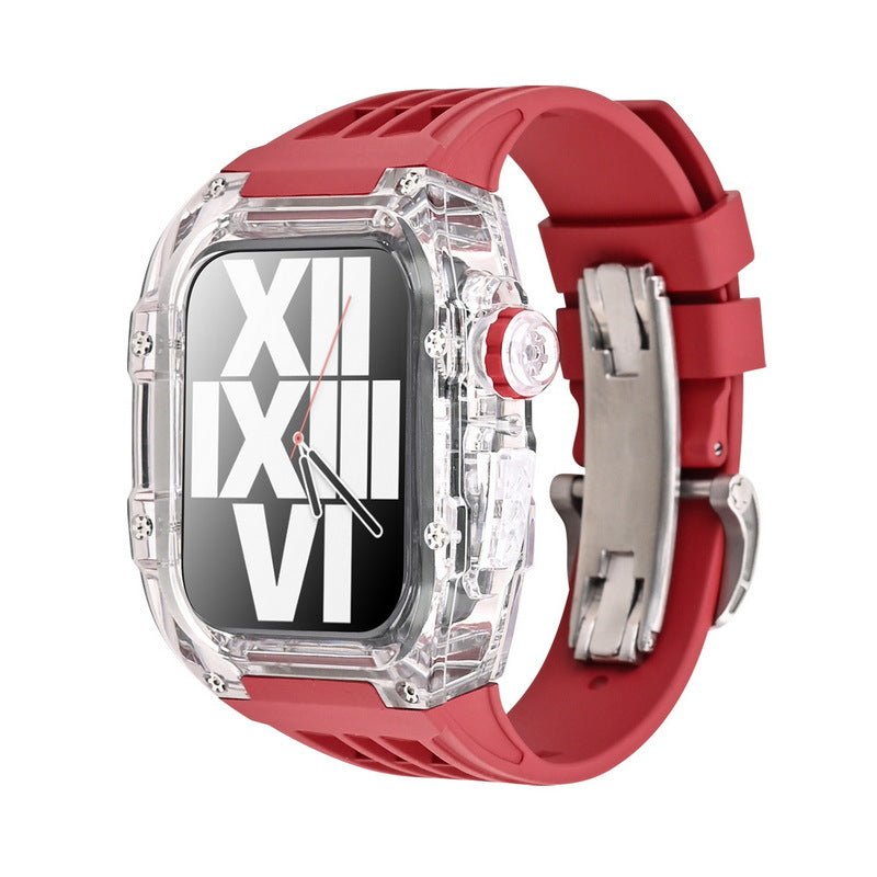 Luxury Metal Case Strap(Fluoro Rubber) For Apple Watch Series 44/45 mm